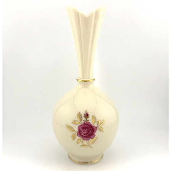 VTG Lenox Roselyn Rhodora Porcelain Bud Vase Pink Rose 24K Gold USA - Picture 1 of 10